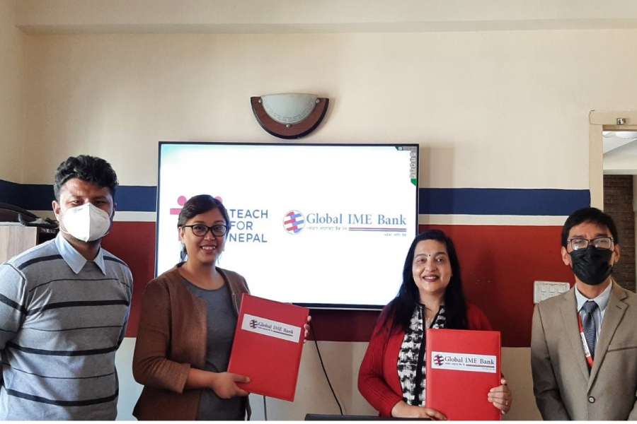 ग्लोबल आइएमई बैंकद्धारा टिच फर नेपाललाई ८ लाख रुपैयाँ सहयोग